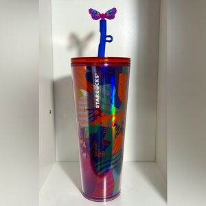 NWT Starbucks Summer 2024 Abstract 24 oz. Tumbler w/ Butterfly-Straw Topper
